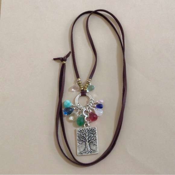 Gemstone Sundance Charm Necklace leather cord - Picture 4 of 7